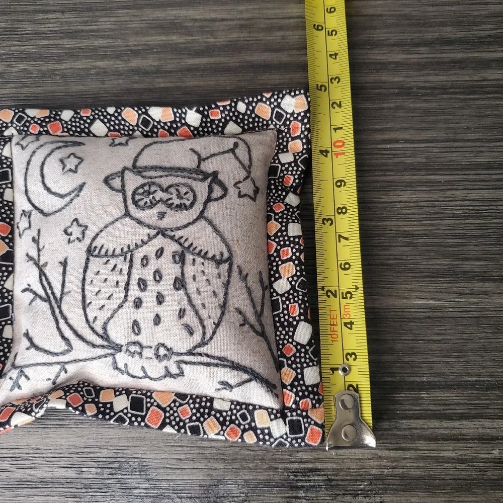 Hand Embroidered Forest Owl Bean Bag Night Time Scene Approximately 5 Inches